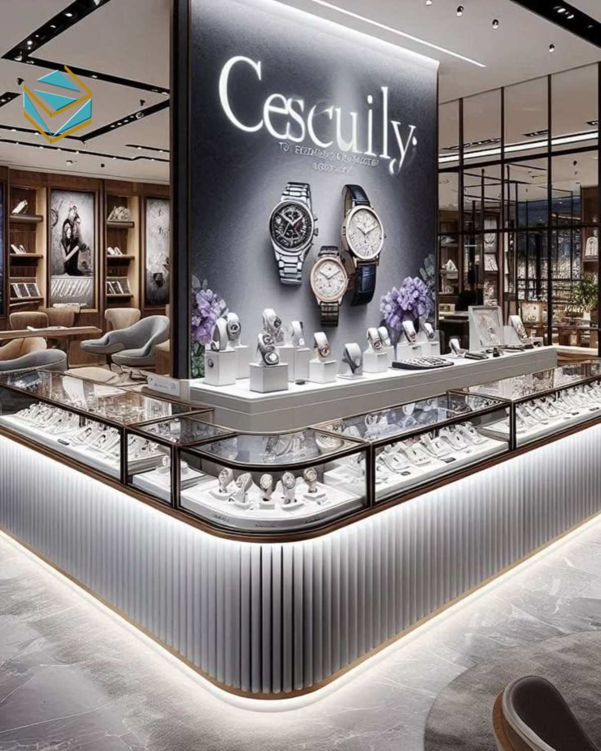 Kệ trưng bày, quầy thanh toán và khu trải nghiệm được thiết kế liền mạch, tạo sự thống nhất toàn không gian.