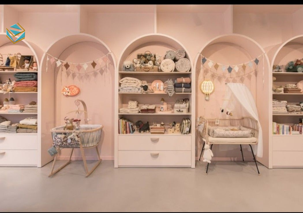 Không gian pastel nhẹ nhàng giúp bố mẹ cảm thấy dễ chịu khi mua sắm cho trẻ nhỏ.