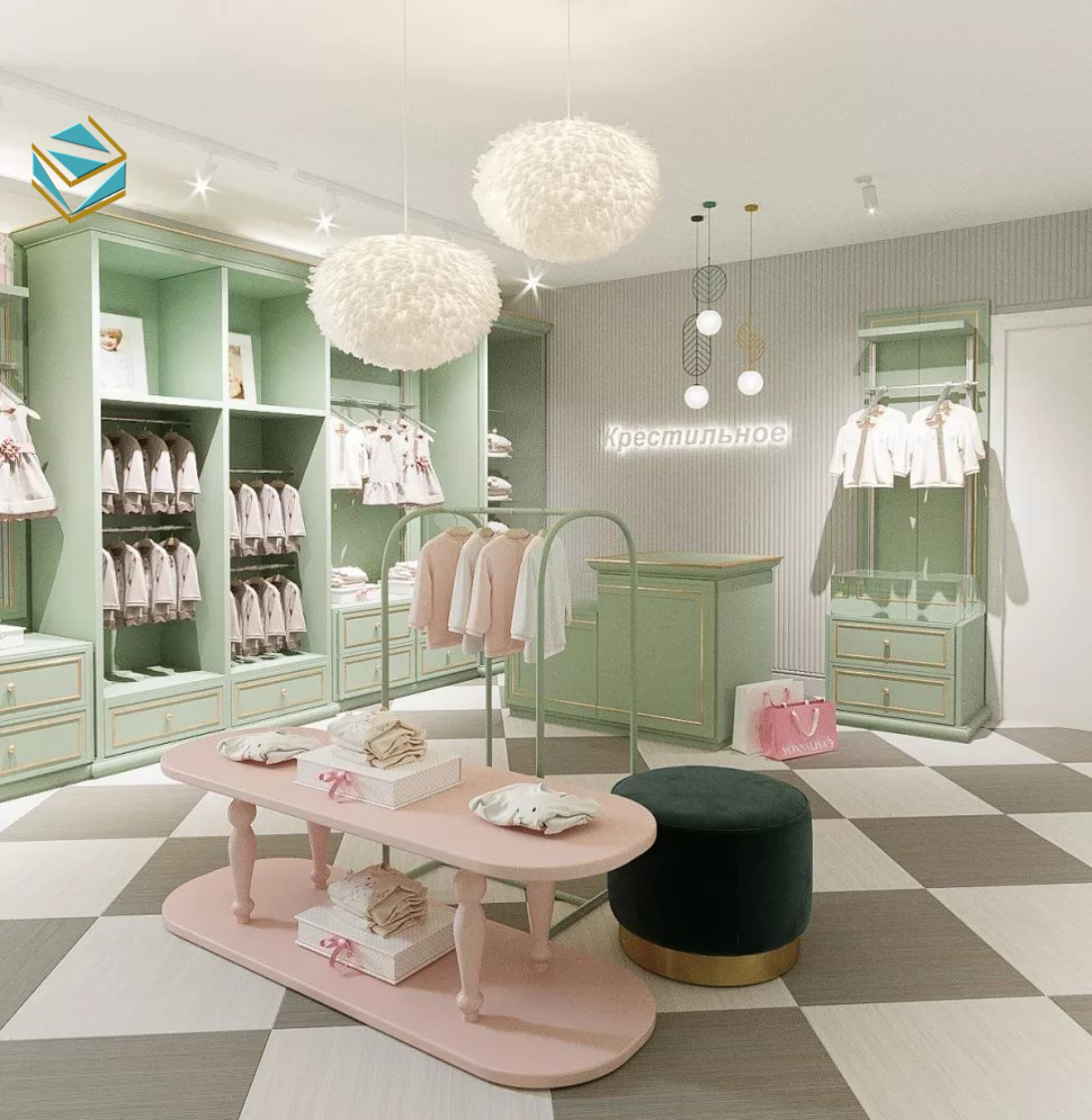 Kệ trưng bày bo tròn giúp giảm va chạm, đảm bảo an toàn cho trẻ khi di chuyển trong cửa hàng.