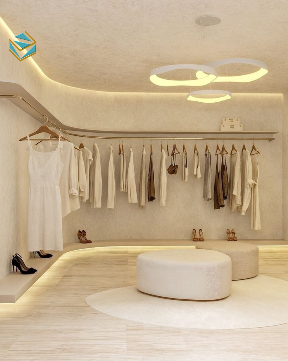 Hệ kệ và giá treo được thi công đúng chuẩn giúp trưng bày sản phẩm gọn gàng, dễ chọn và dễ bổ sung hàng.