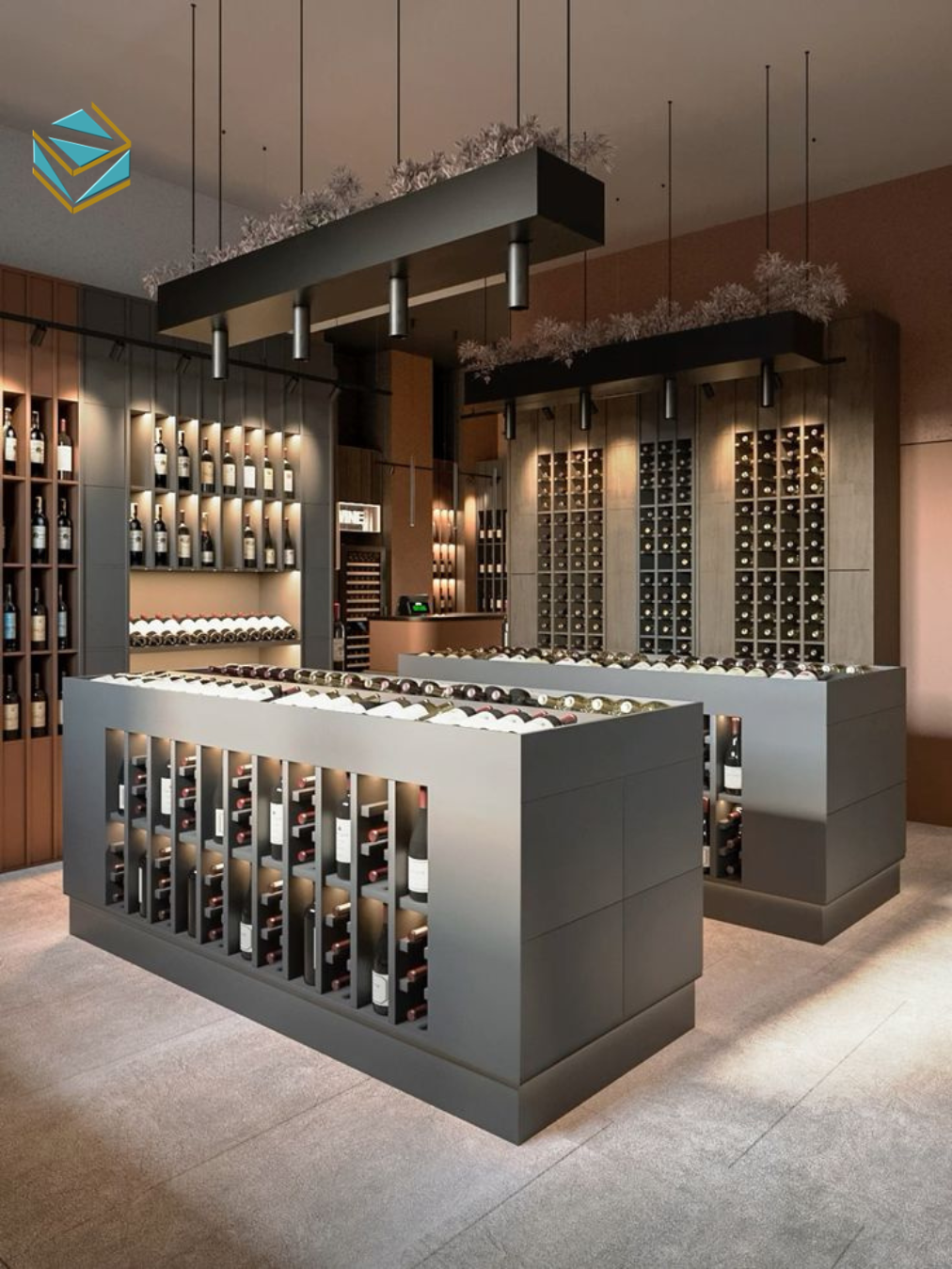 Thiết kế quầy rượu và khu trải nghiệm thử rượu là giải pháp quan trọng trong thi công nội thất cửa hàng rượu.