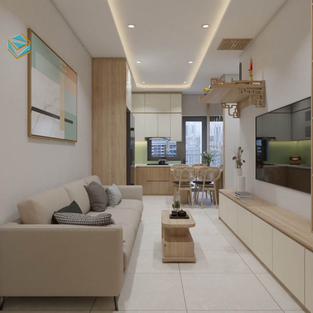 Giải pháp thi công nội thất chung cư chú trọng bố trí khoa học và lưu trữ thông minh. Nhờ đó, căn hộ nhỏ vẫn rộng rãi và tiện nghi khi sử dụng.