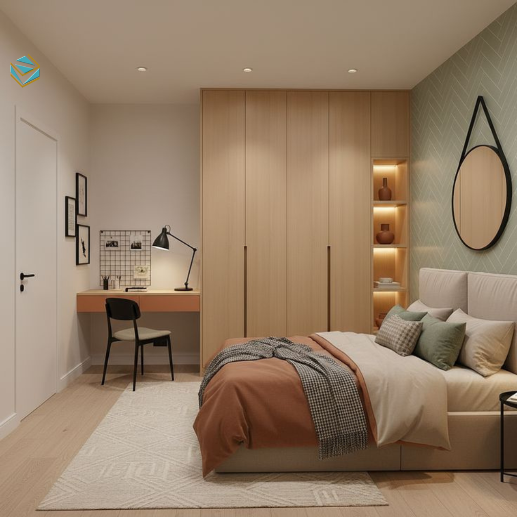 Thi công nội thất chung cư cho phòng ngủ chú trọng sự yên tĩnh và tiện nghi. Bố trí hợp lý giúp nâng cao chất lượng nghỉ ngơi.