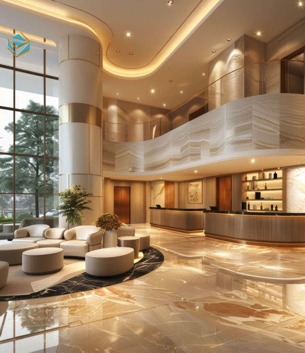 Thiết kế nội thất khách sạn tích hợp công nghệ giúp tiết kiệm năng lượng và tăng tiện nghi sử dụng.