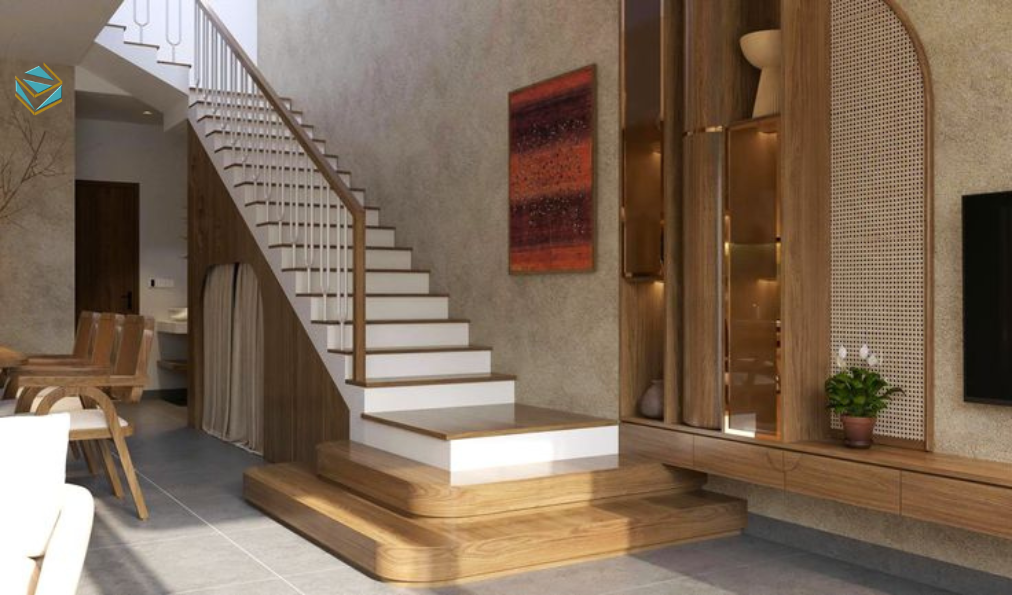 Nội thất nhà phố nhiều tầng được thiết kế đồng bộ từ tầng trệt đến tầng trên. Giao thông trong nhà thông thoáng và an toàn.