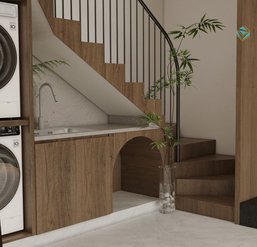 Phòng bếp nhà phố được thiết kế thuận tay nấu nướng. Giải pháp bố trí giúp tiết kiệm thời gian và giữ bếp luôn gọn gàng.