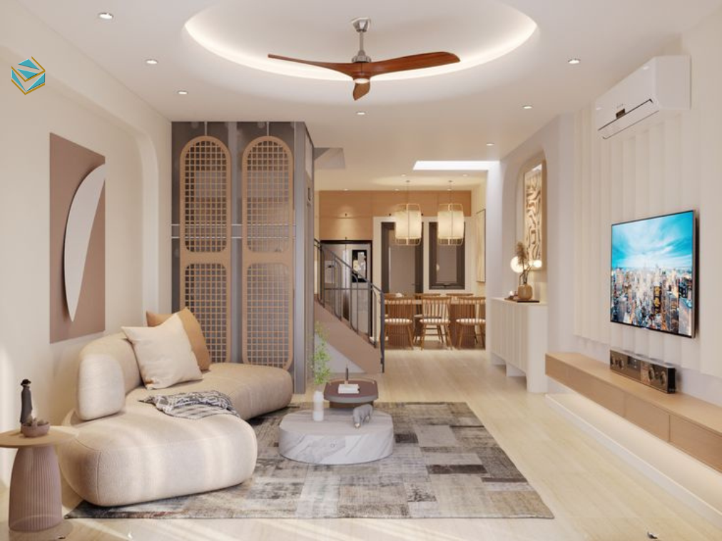 Giải pháp ánh sáng trong thiết kế nội thất nhà phố giúp không gian sáng và thoáng hơn. Ánh sáng nhân tạo được bố trí hợp lý theo từng khu vực.