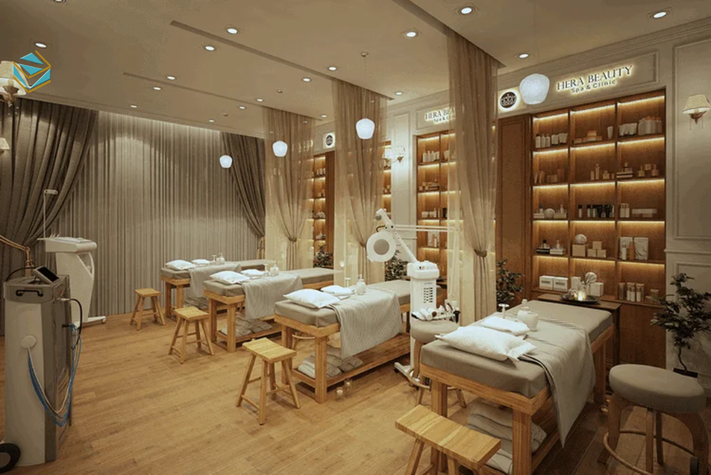 Mẫu thiết kế nội thất Spa dành cho diện tích nhỏ, tận dụng chiều cao và nội thất thông minh, giúp spa vẫn chuyên nghiệp và thu hút khách.