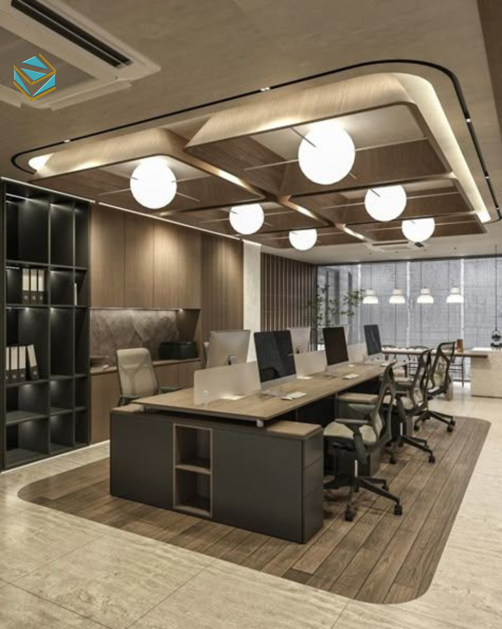 Không gian pantry được tích hợp trong thiết kế nội thất văn phòng trọn gói, giúp nhân viên thư giãn, tăng năng lượng và tinh thần làm việc.