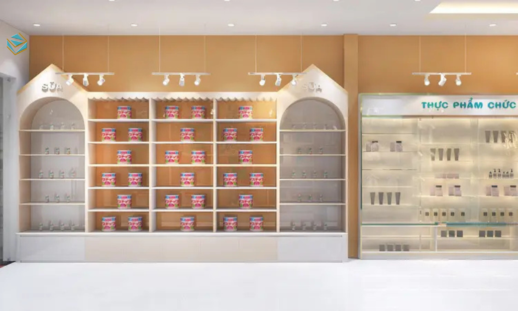 Thiết kế cửa hàng mẹ và bé chú trọng layout khoa học, lối đi rộng rãi, giúp tối ưu trải nghiệm mua sắm cho gia đình có trẻ nhỏ.