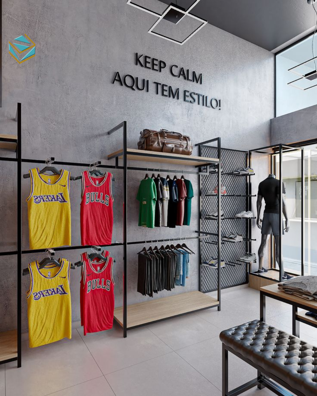 Mặt tiền kính lớn kết hợp bảng hiệu rõ ràng giúp cửa hàng thể thao nổi bật và dễ nhận diện.