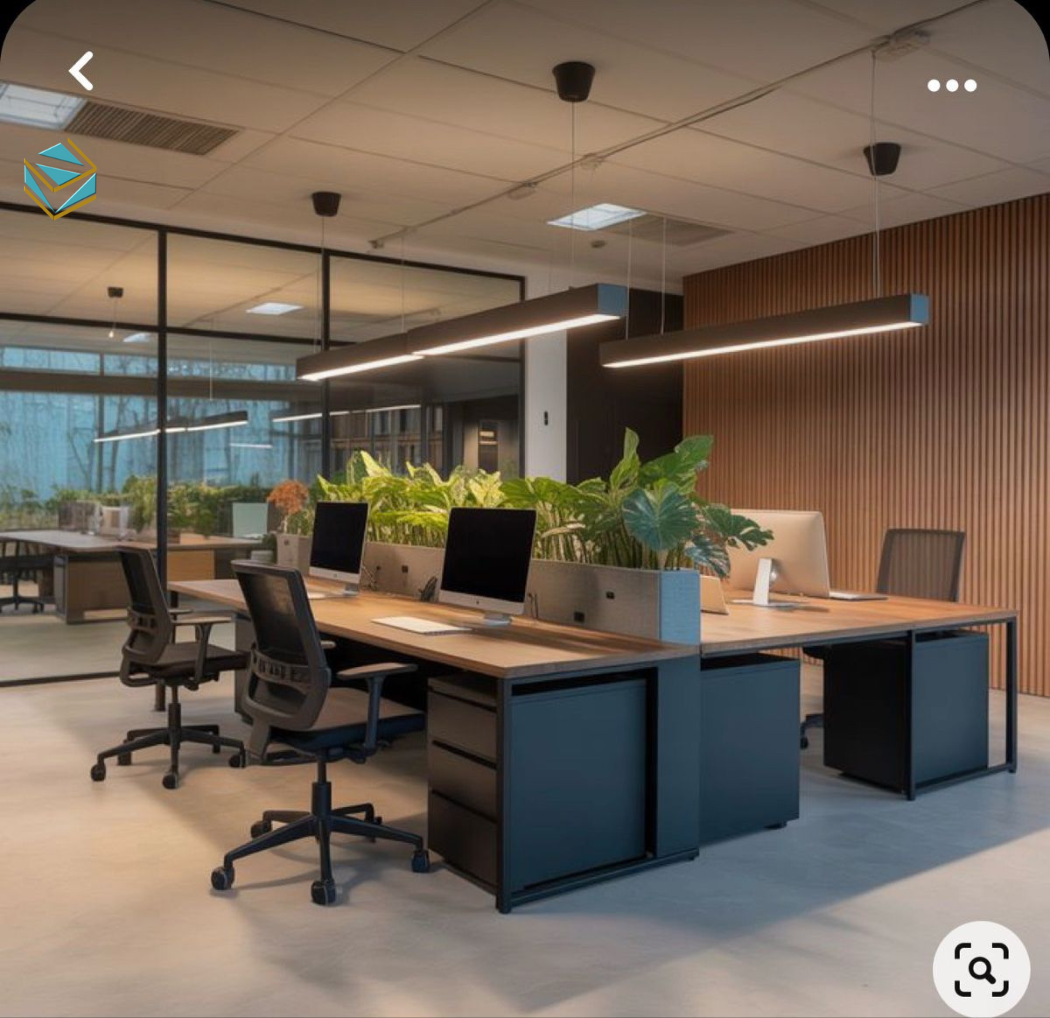 Không gian làm việc mở với màu sắc trẻ trung, phù hợp cho thiết kế nội thất văn phòng startup, giúp nhân viên dễ dàng trao đổi và sáng tạo hơn.