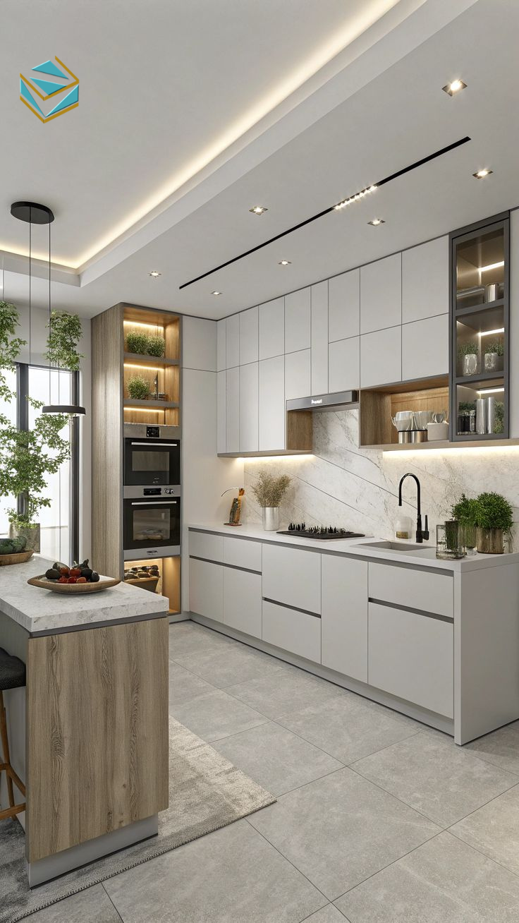 Thiết kế nội thất bếp tối ưu lưu trữ, bố trí khoa học và sử dụng vật liệu dễ vệ sinh, phù hợp cải tạo nội thất cận Tết.