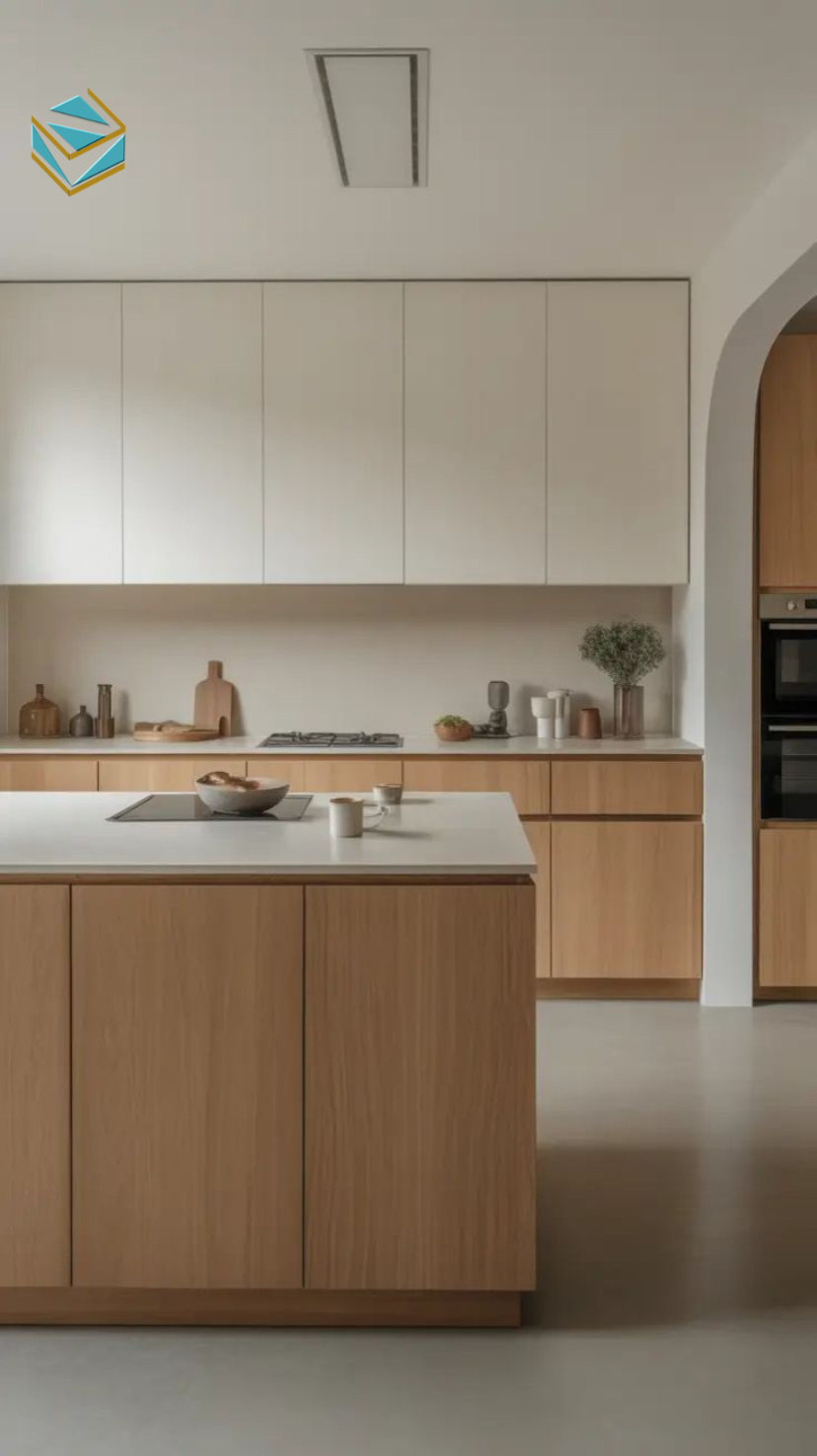 Thiết kế tủ bếp gỗ công nghiệp chữ L giúp tăng diện tích lưu trữ và tạo tam giác bếp thuận tiện.