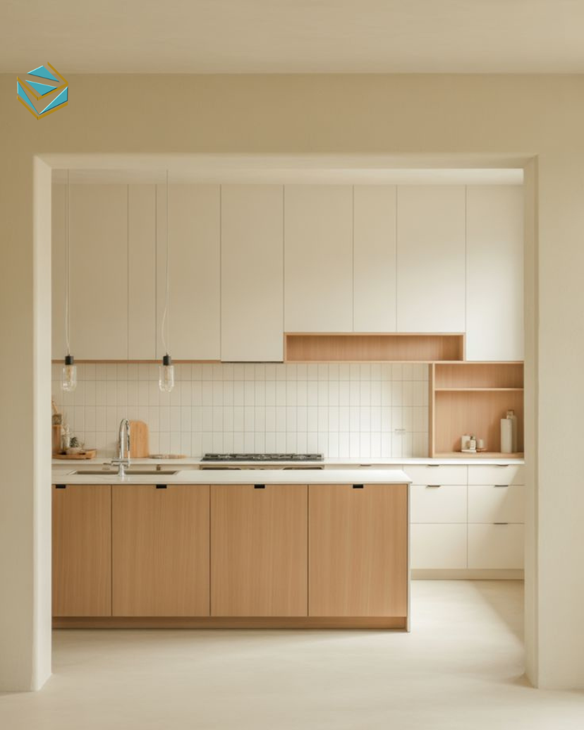 Tủ bếp gỗ công nghiệp MDF phủ Melamine có khả năng chống trầy xước, màu sắc đa dạng và giá thành hợp lý.