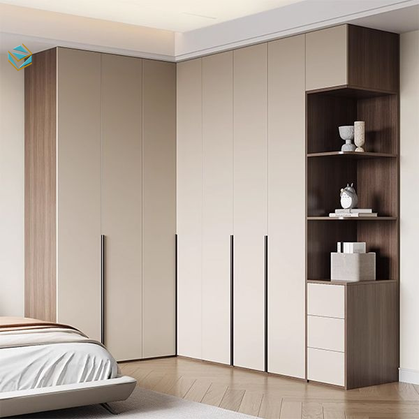 Mẫu tủ quần áo âm tường đóng sát trần, tăng khả năng lưu trữ. Thiết kế gọn gàng, phù hợp xu hướng tủ quần áo hiện đại 2026.