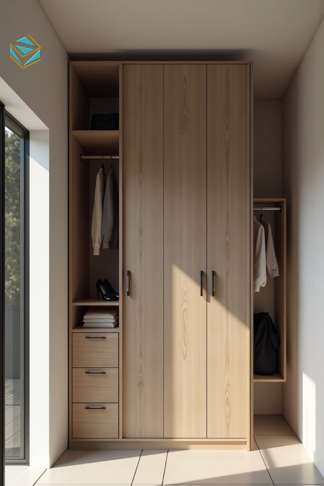 Mẫu tủ quần áo gỗ tự nhiên cao cấp làm từ gỗ óc chó nhập khẩu. Vân gỗ sắc nét, màu nâu trầm đẳng cấp, phù hợp thiết kế tủ quần áo phong cách luxury.