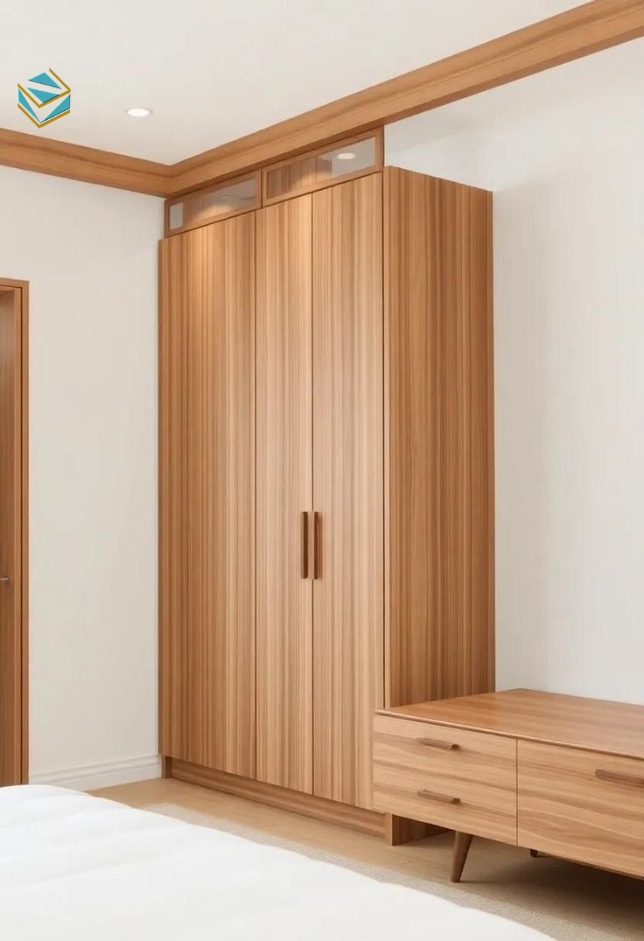 Tủ quần áo gỗ sồi mang vẻ đẹp sáng màu và trẻ trung. Thi công tủ quần áo trọn gói đảm bảo kết cấu chắc chắn, chống cong vênh hiệu quả theo thời gian.