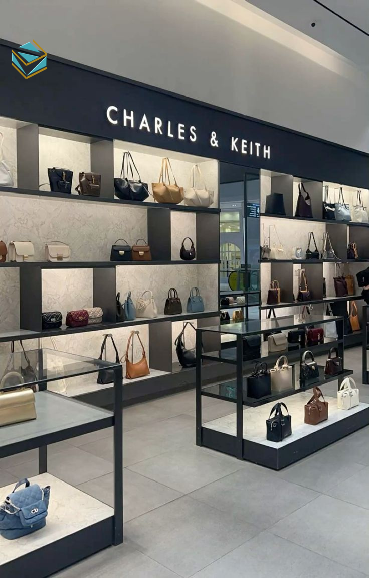 Thiết kế nội thất shop túi xách minimalism tập trung vào khoảng trống và sản phẩm. Thi công shop túi xách theo phong cách này giúp định vị thương hiệu cao cấp rõ ràng.
