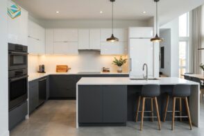 tủ bếp acrylic chữ l an cường hiện đại tối ưu diện tích nội thất nam việt