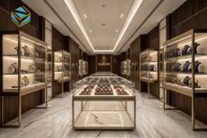 Phối cảnh thiết kế thi công showroom trang sức vàng bạc cao cấp tổng thể