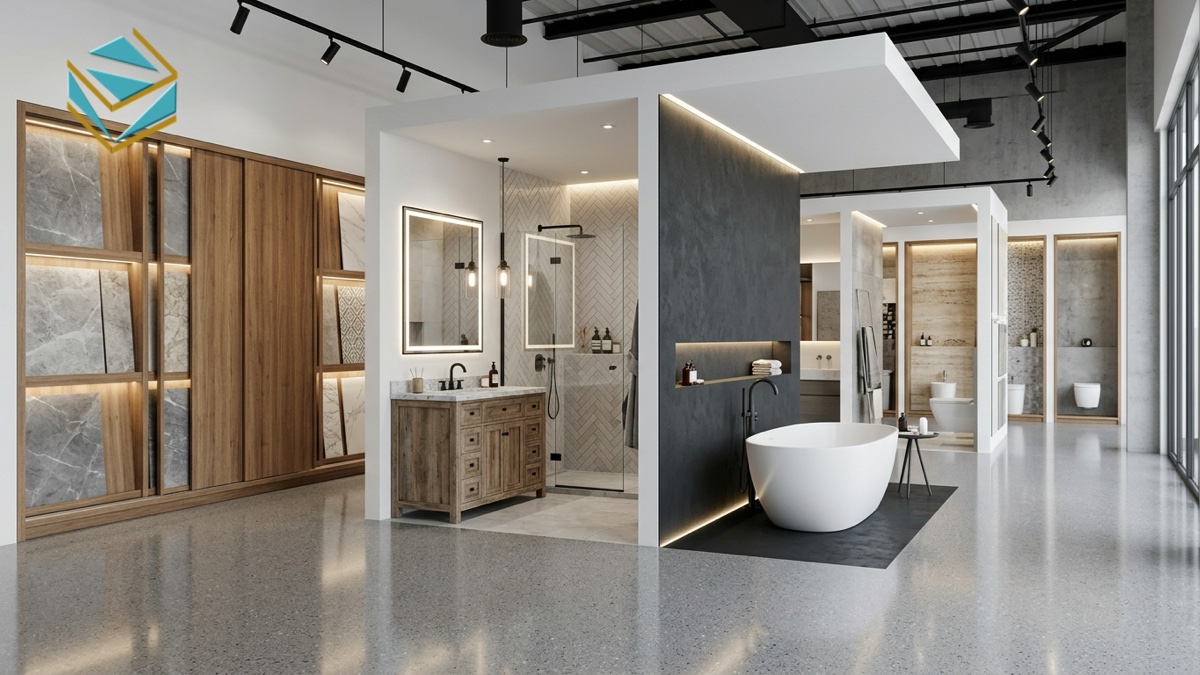 Mẫu không gian trưng bày gạch ốp lát và thiết bị vệ sinh hiện đại