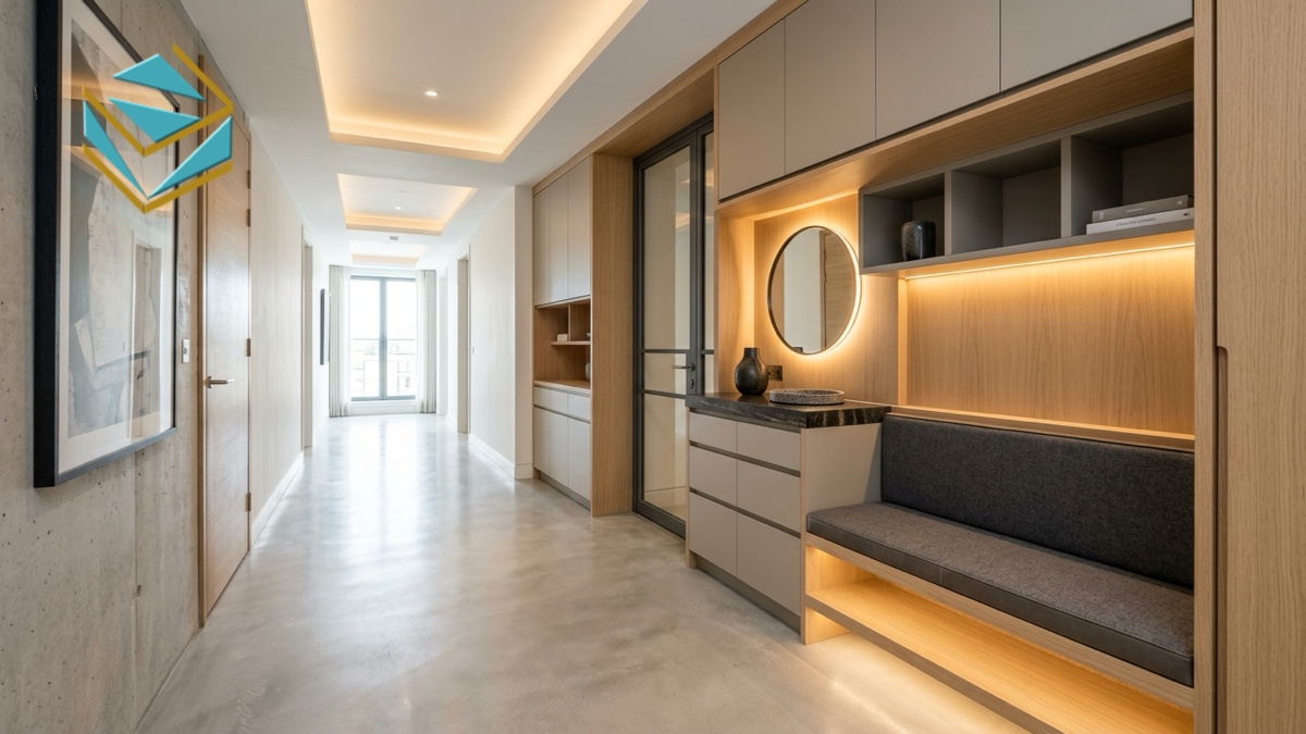 Mẫu tủ giày kịch trần kết hợp đèn LED và đợt kệ trang trí