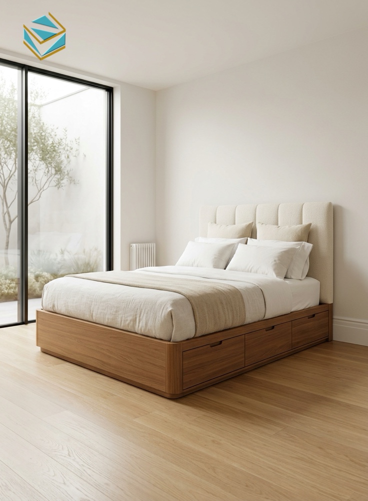 Mẫu giường ngủ gỗ MDF kháng ẩm có ngăn kéo chứa đồ tiện ích