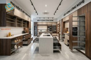 thiết kế thi công showroom phụ kiện tủ bếp thông minh trọn gói giá xưởng