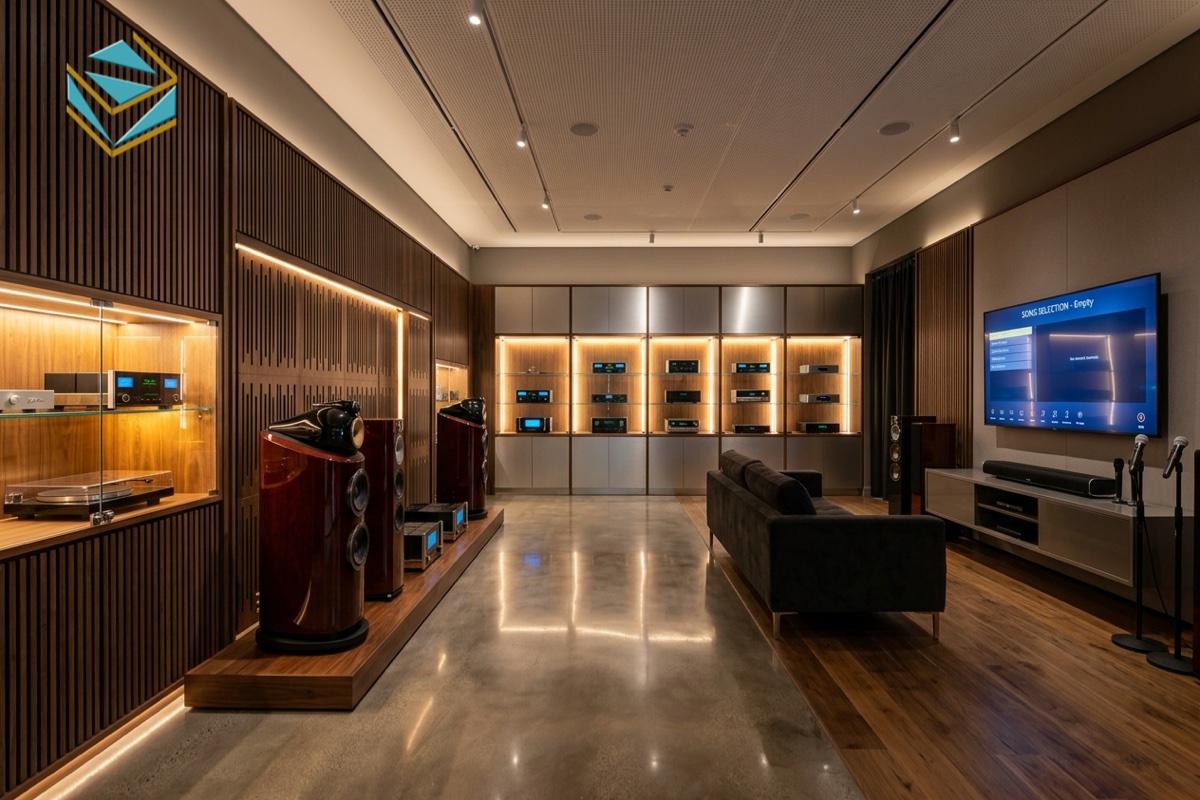 thiết kế thi công showroom thiết bị âm thanh cao cấp trọn gói giá xưởng