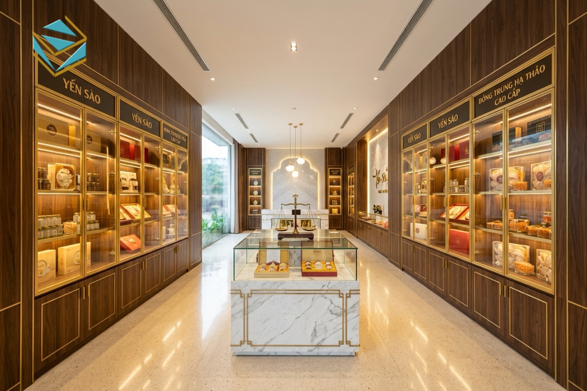 thiết kế thi công showroom yến sào đông trùng hạ thảo cao cấp trọn gói giá xưởng