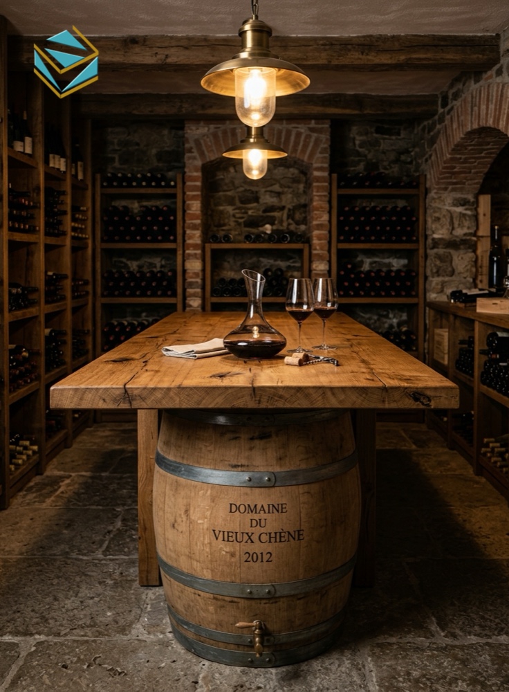 Chi tiết bàn nếm rượu vang wine tasting gỗ sồi tự nhiên cao cấp